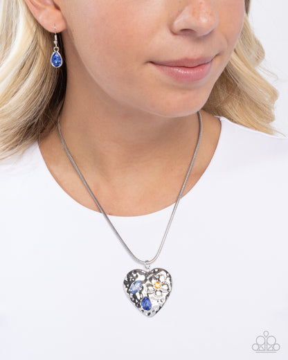 Outgoing Opulence - Blue Gems Silver Heart Pendant Necklace - Paparazzi Accessories