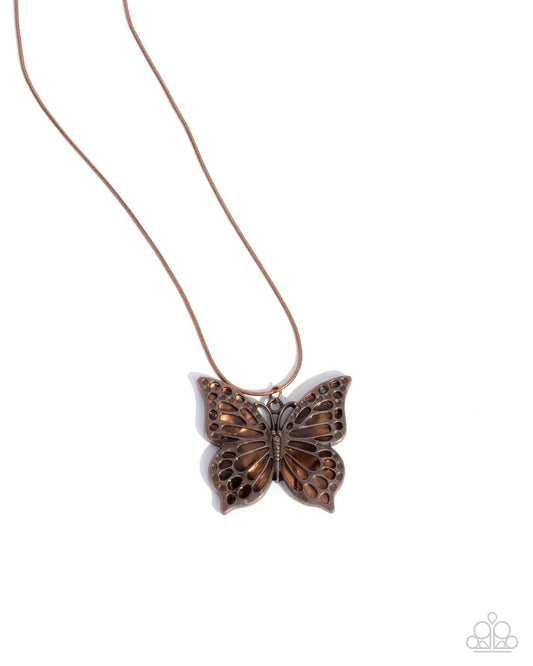 Magical Metamorphosis - Copper Acrylic Butterfly Pendant Necklace - Paparazzi Accessories