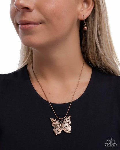 Magical Metamorphosis - Copper Acrylic Butterfly Pendant Necklace - Paparazzi Accessories