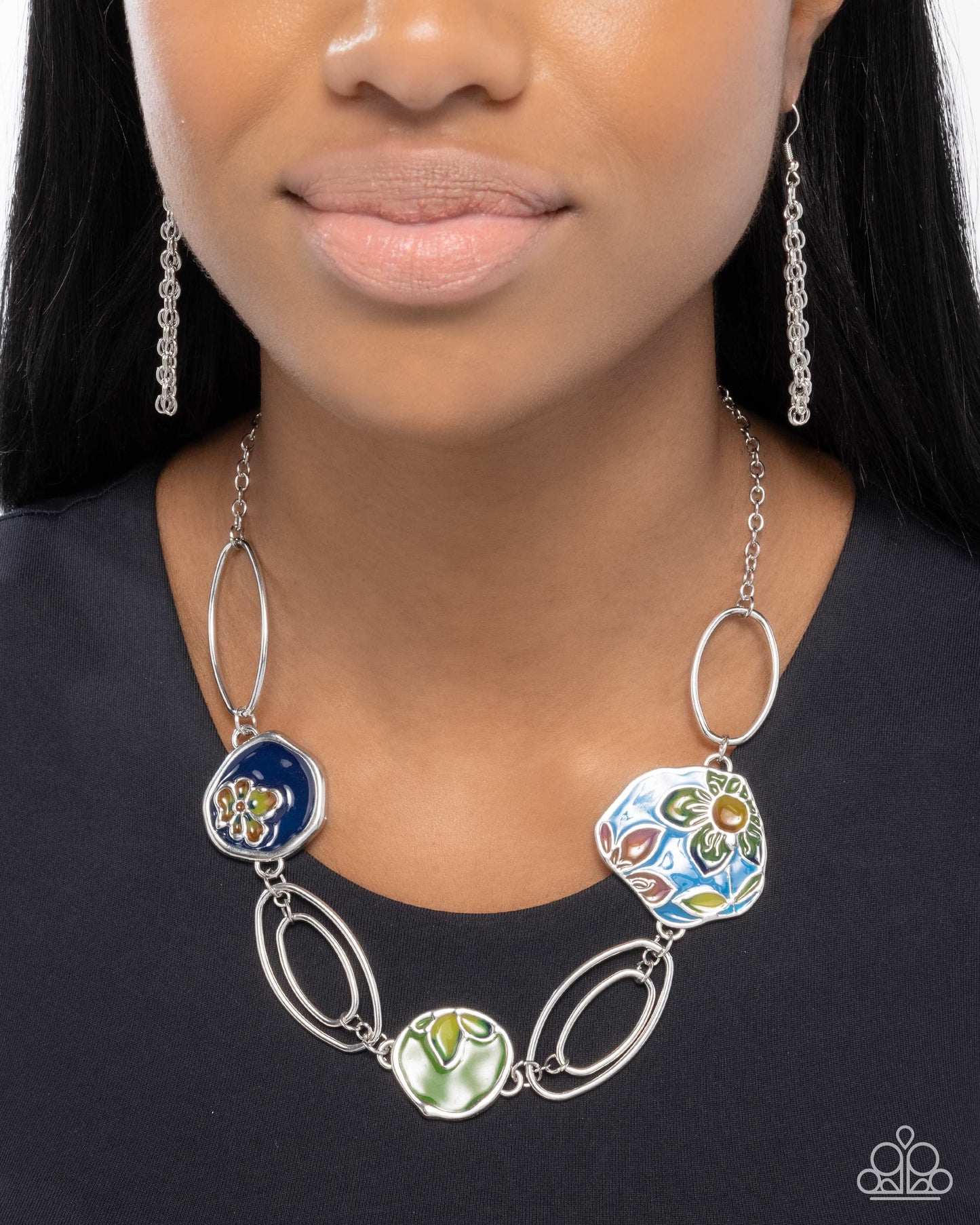 Stained Glass Statement - Multi Transparent Painted Pendants Silver Necklace - Paparazzi Accessories