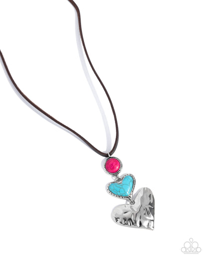 Romantic Refuel - Pink & Blue Stone Silver Heart Pendant Necklace - Paparazzi Accessories