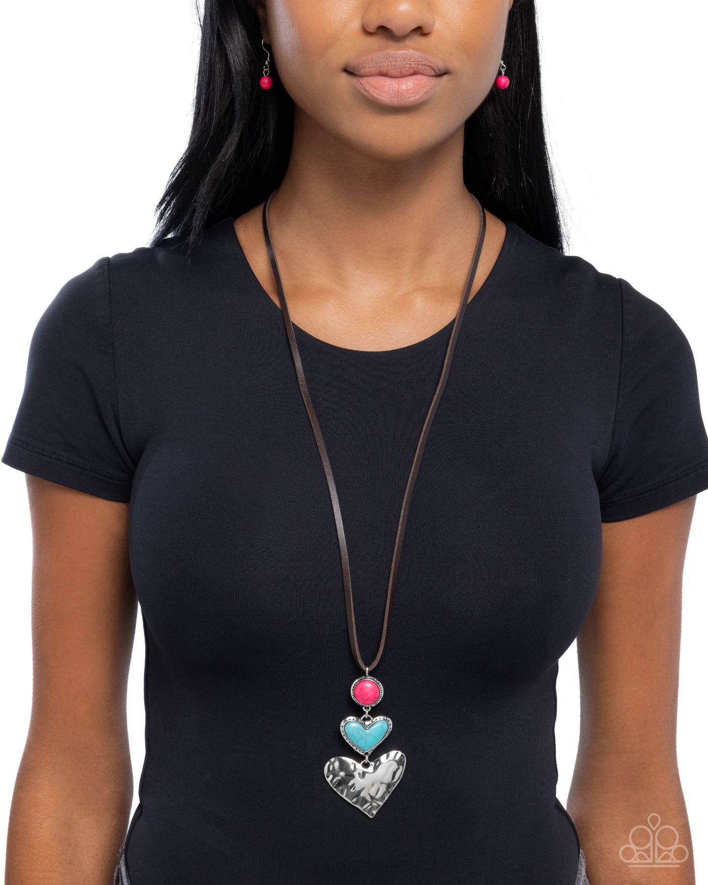 Romantic Refuel - Pink & Blue Stone Silver Heart Pendant Necklace - Paparazzi Accessories