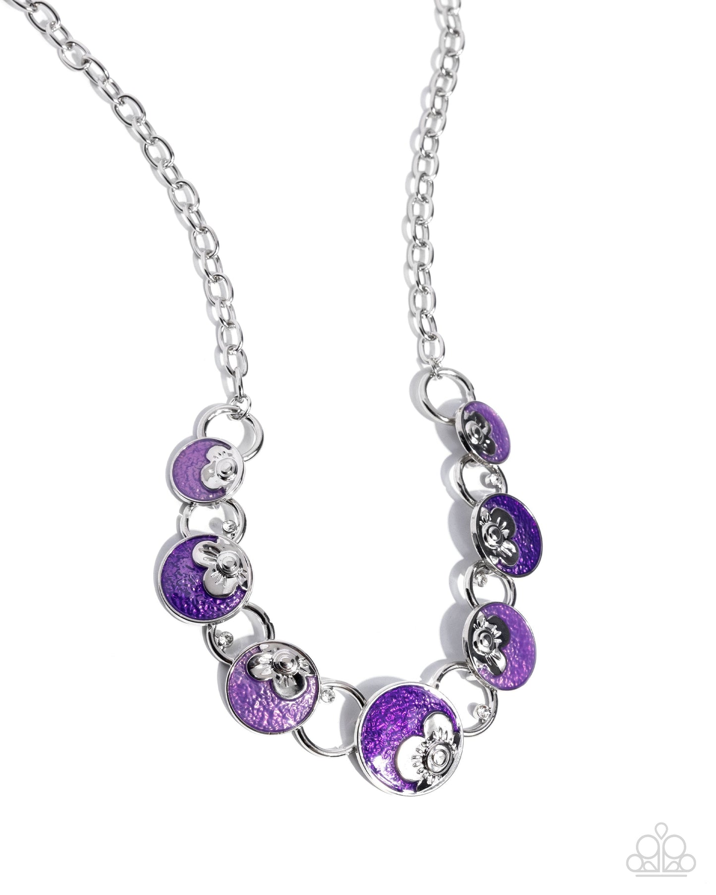 Blooming Bravado - Purple Enamel Flowers Silver Necklace - Paparazzi Accessories