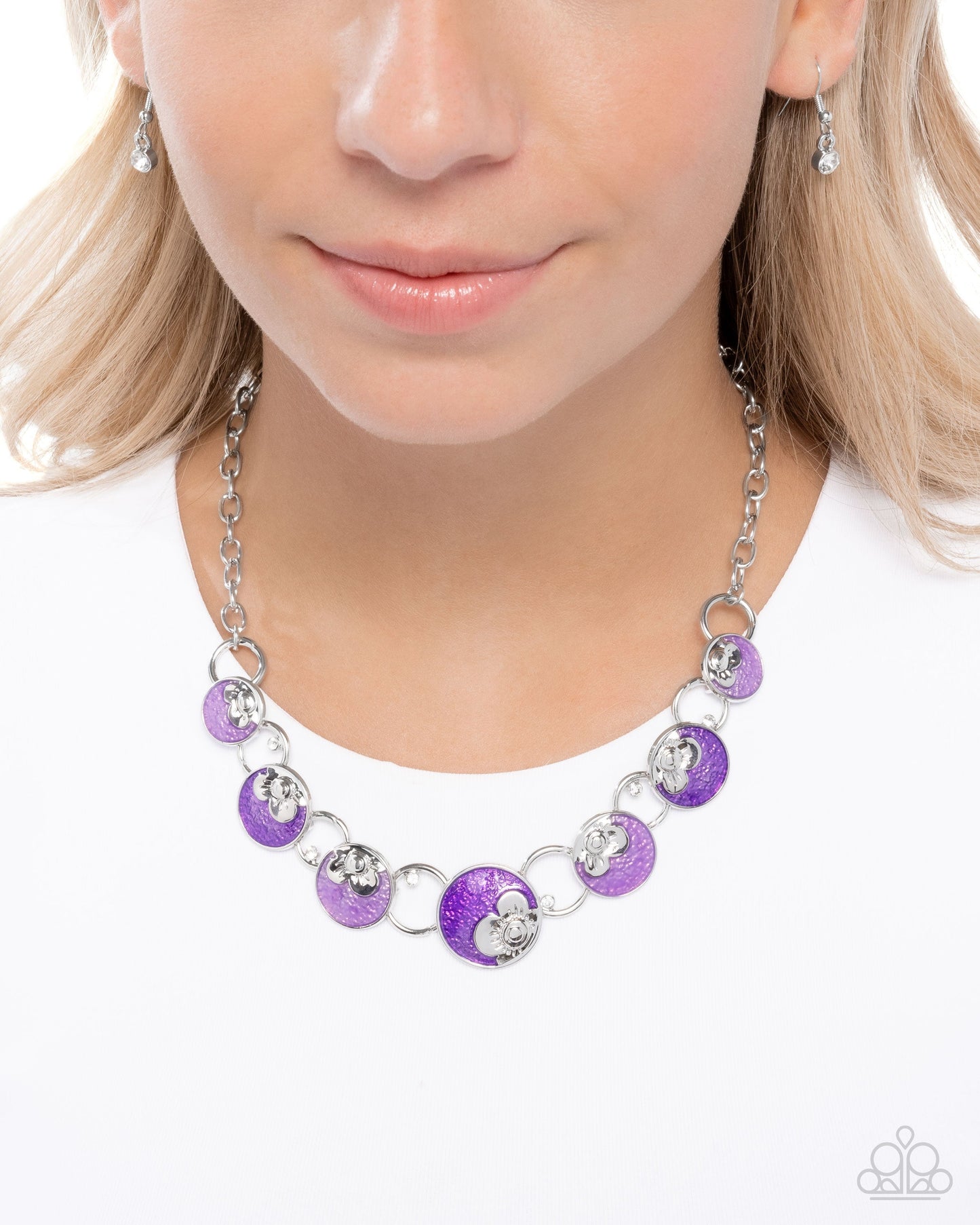 Blooming Bravado - Purple Enamel Flowers Silver Necklace - Paparazzi Accessories