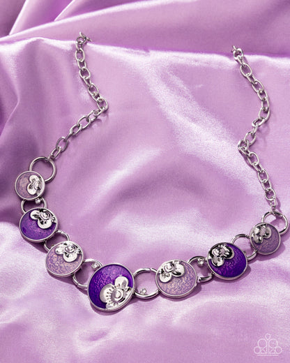 Blooming Bravado - Purple Enamel Flowers Silver Necklace - Paparazzi Accessories