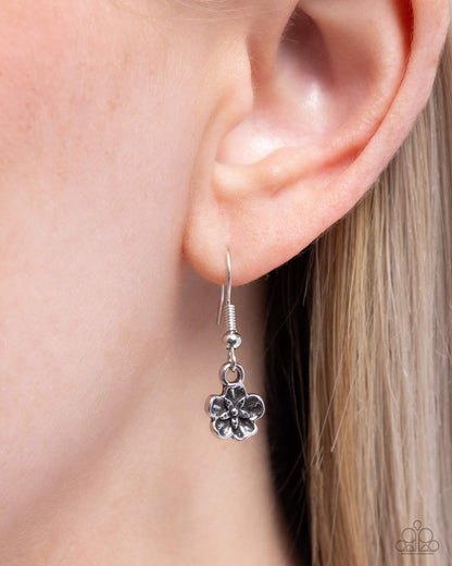 Loyal Layers - White Rhinestone Silver Flower Charm Necklace - Paparazzi Accessories