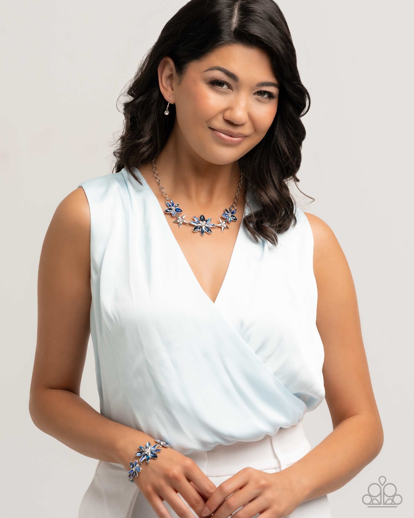 Complete Look - "Floral Feature" Blue Necklace & "Floral Factor" Blue Bracelet - Paparazzi Accessories