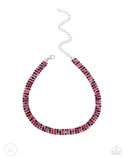 Complete Look - Red Multicolored Rhinestone Necklace & Clasp Bracelet - Paparazzi Accessories
