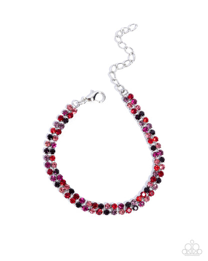 Complete Look - Red Multicolored Rhinestone Necklace & Clasp Bracelet - Paparazzi Accessories