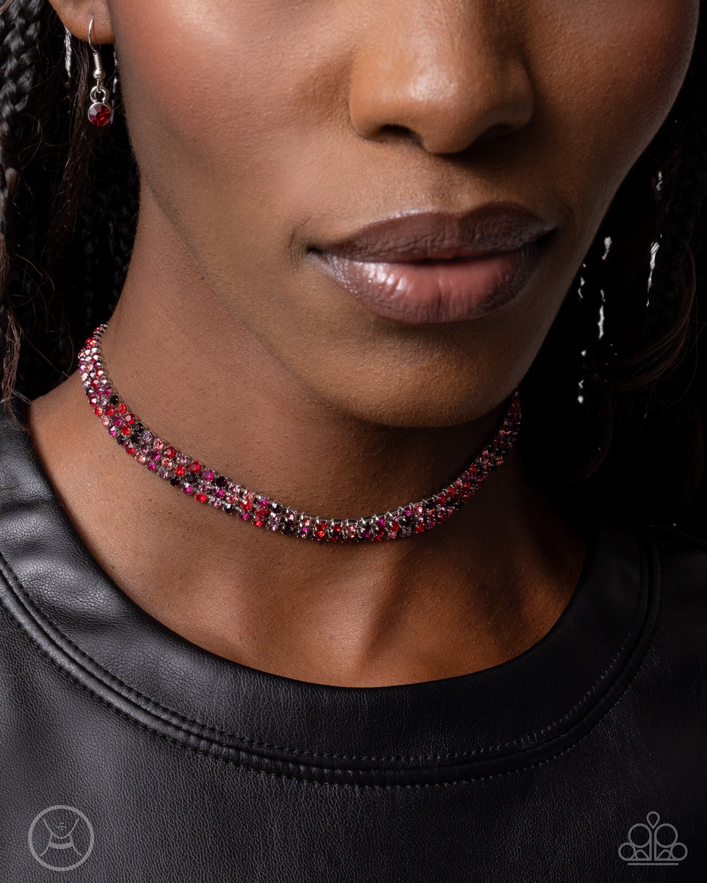 Complete Look - Red Multicolored Rhinestone Necklace & Clasp Bracelet - Paparazzi Accessories