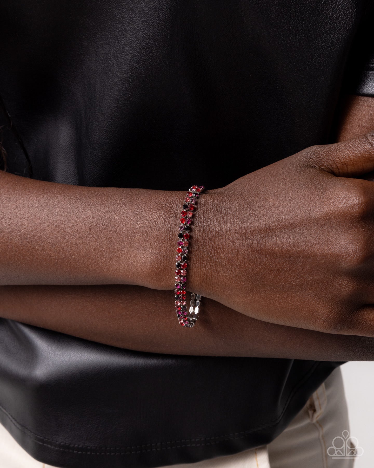 Complete Look - Red Multicolored Rhinestone Necklace & Clasp Bracelet - Paparazzi Accessories