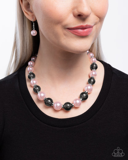 Complete Look - Pink & Black Lace Beads Necklace & Bracelet - Paparazzi Accessories