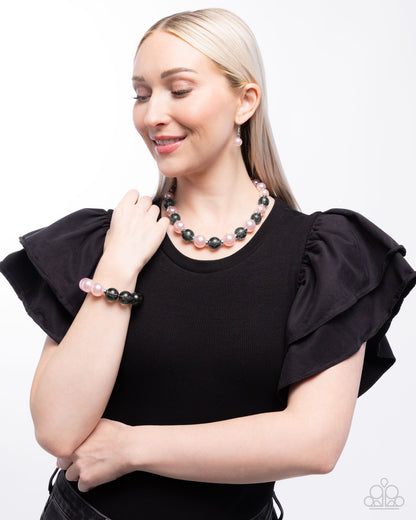 Complete Look - Pink & Black Lace Beads Necklace & Bracelet - Paparazzi Accessories