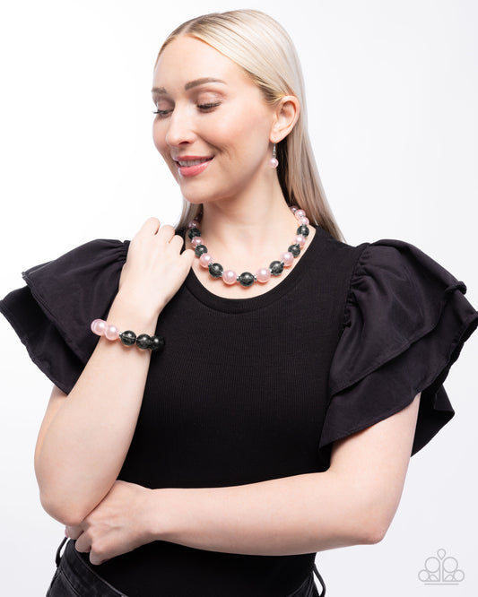 Complete Look - Pink & Black Lace Beads Necklace & Bracelet - Paparazzi Accessories