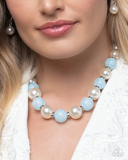 Complete Look - Lacy Blue Bead & White Pearl Necklace & Bracelet - Paparazzi Accessories