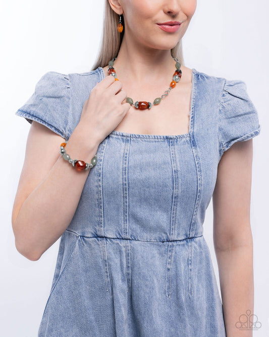 Complete Look - Orange & Green Beaded Necklace & Bracelet - Paparazzi Accessories