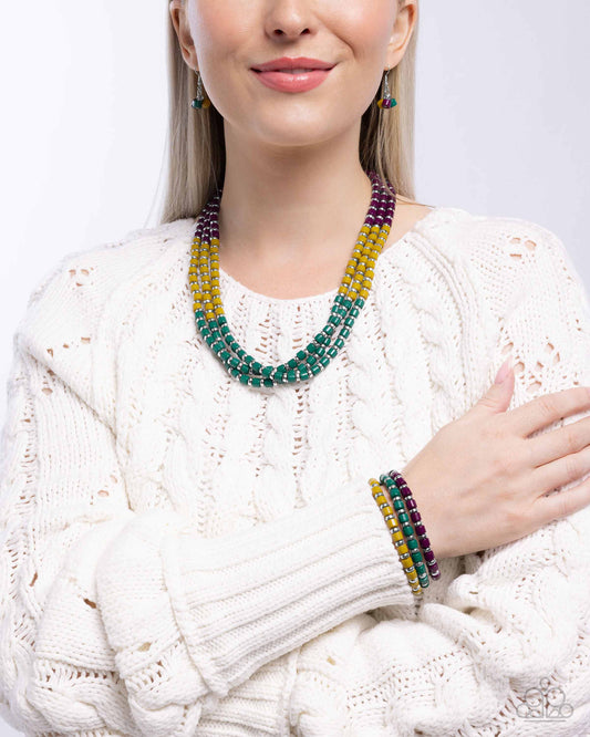 Complete Look - Trendy Trio Necklace & Trendy Trifecta Bracelet - Green - $10 Set