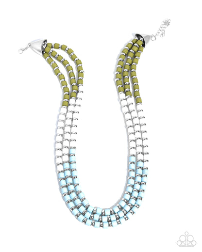 Complete Look - Green, White, & Blue Beaded Necklace & Stretchy Bracelet - Paparazzi Accessories