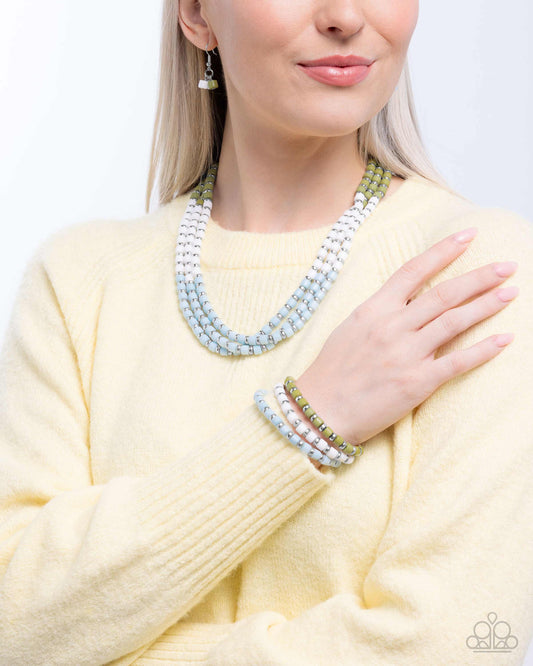 Complete Look - Green, White, & Blue Beaded Necklace & Stretchy Bracelet - Paparazzi Accessories