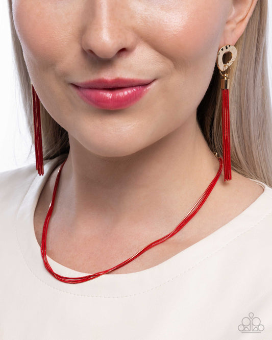 Complete Look - Red Dipped Gold Necklace & Earrings - Paparazzi Accessories