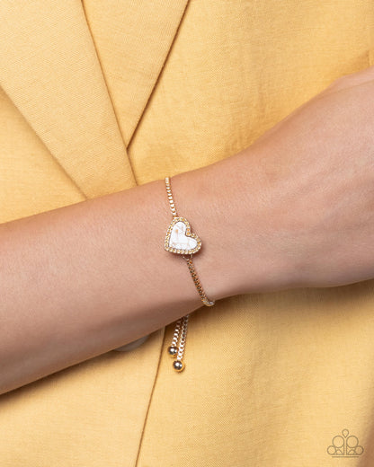 Courting Collection - Complete Look - Gold & White Crackle Stone Hearts Necklace, Bracelet, & Post Earrings - Paparazzi Accessories
