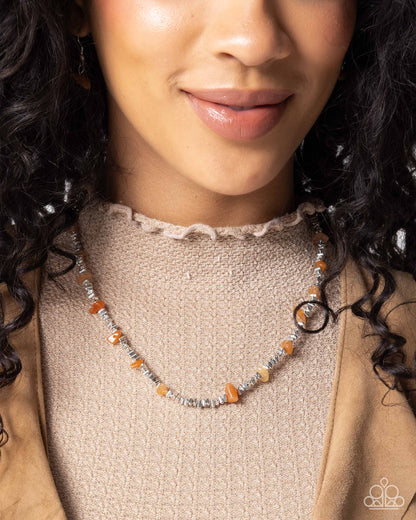 Complete Look - Orange Stone Silver Necklace & Bracelets - Paparazzi Accessories