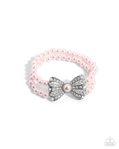 Pink Pearl Bow Bracelet & Post Earrings Complete Look - Paparazzi Accessories