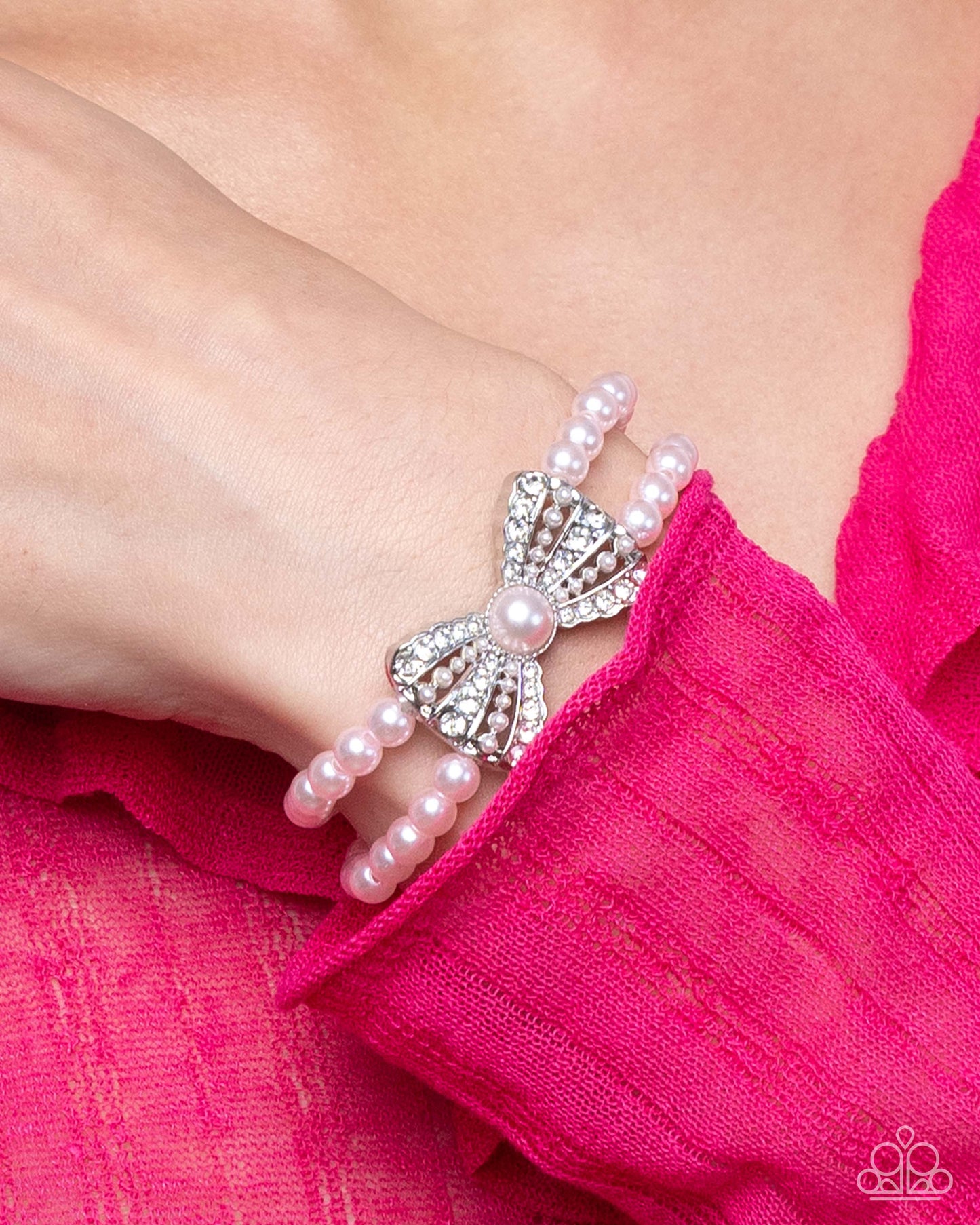 Pink Pearl Bow Bracelet & Post Earrings Complete Look - Paparazzi Accessories