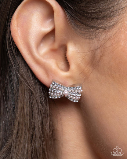 Pink Pearl Bow Bracelet & Post Earrings Complete Look - Paparazzi Accessories