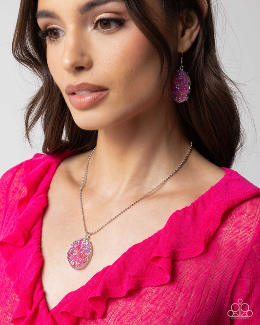 Complete Look - Pink UV Druzy Necklace & Earrings - Paparazzi Accessories