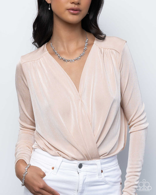 Complete Look - Airy Silver & White Rhinestone Leaves Necklace & Clasp Bracelet - Paparazzi Accessories