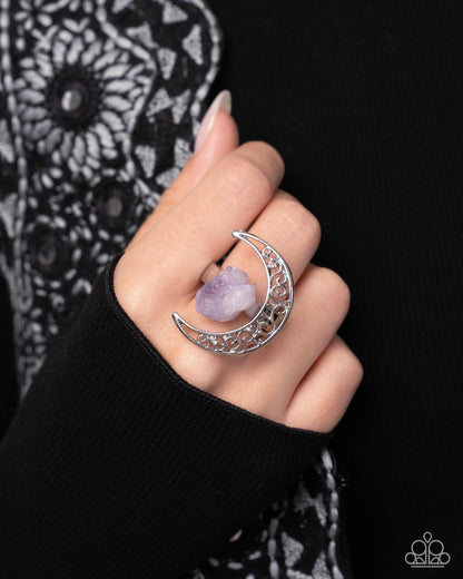 Purple Stone Moon Necklace & Ring Complete Look