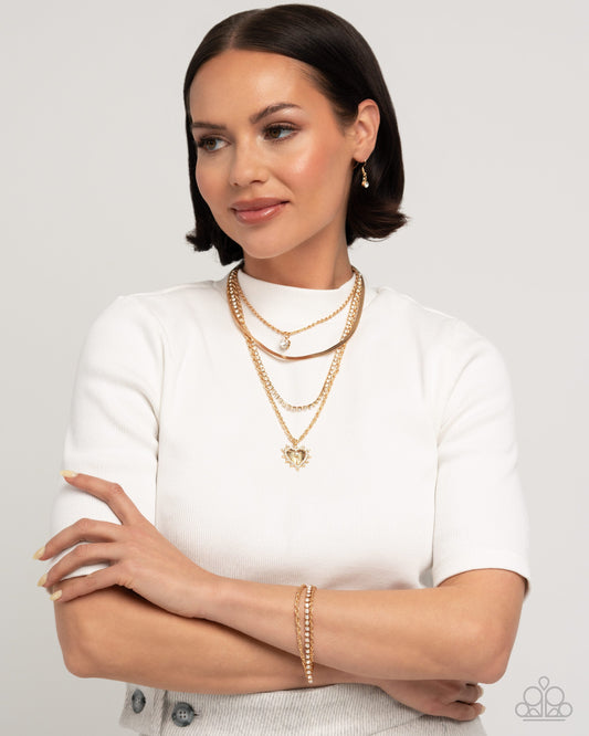 Complete Look - Layered Gold Heart Necklace & Layered Bracelet - Paparazzi Accessories
