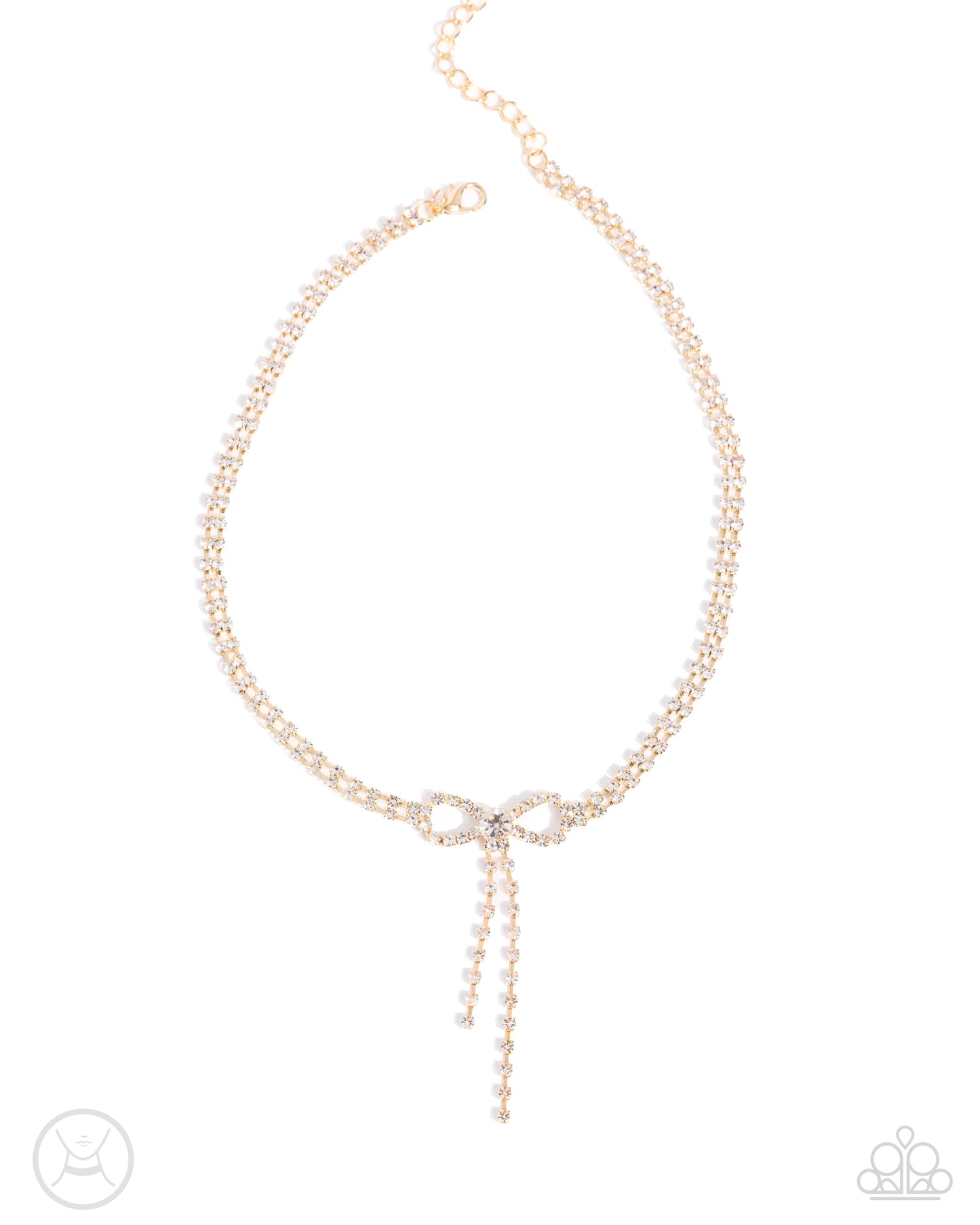 Complete Look - Gold & White Rhinestone Bow Necklace & Bracelet - Paparazzi Accessories