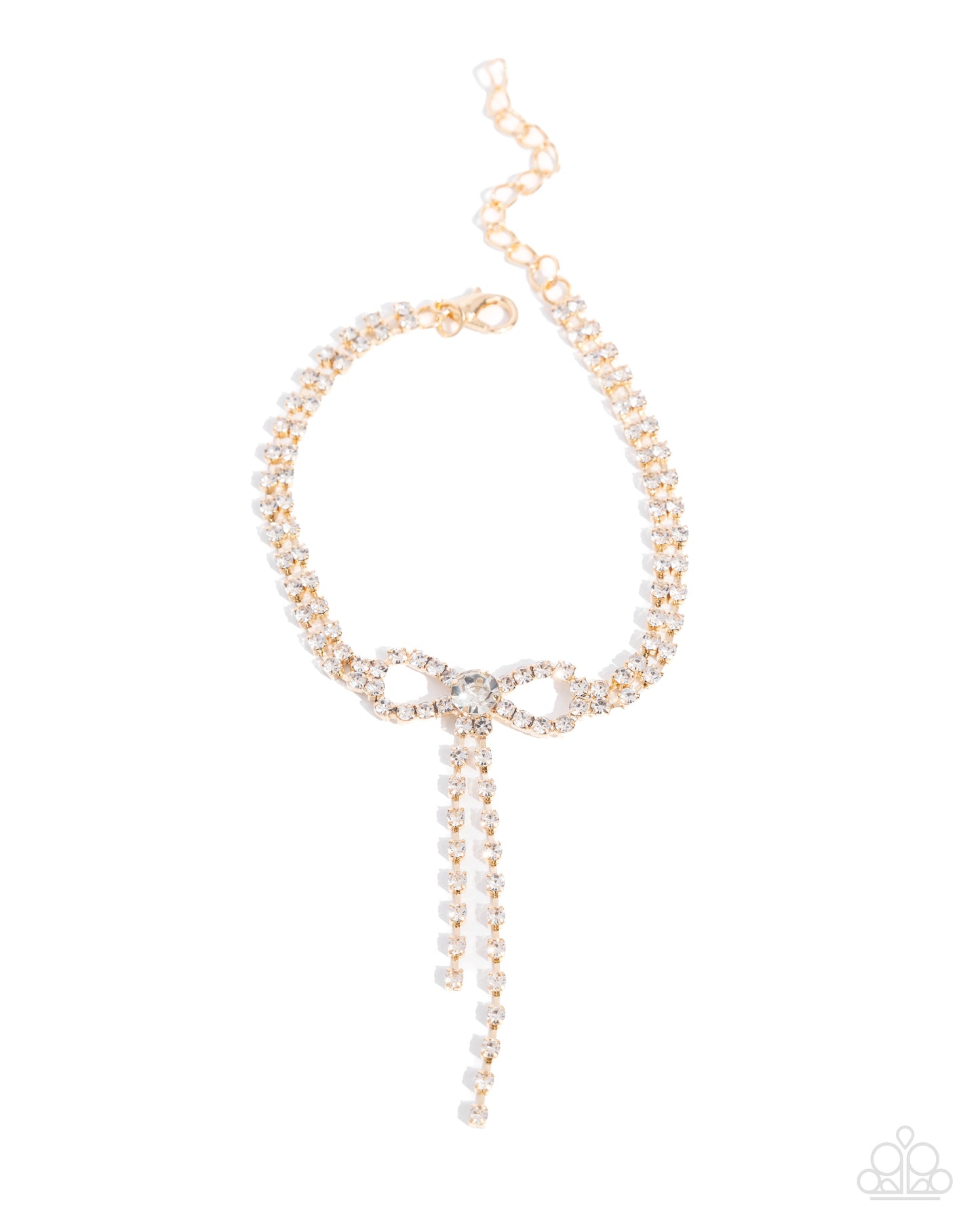 Complete Look - Gold & White Rhinestone Bow Necklace & Bracelet - Paparazzi Accessories