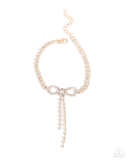 Complete Look - Gold & White Rhinestone Bow Necklace & Bracelet - Paparazzi Accessories