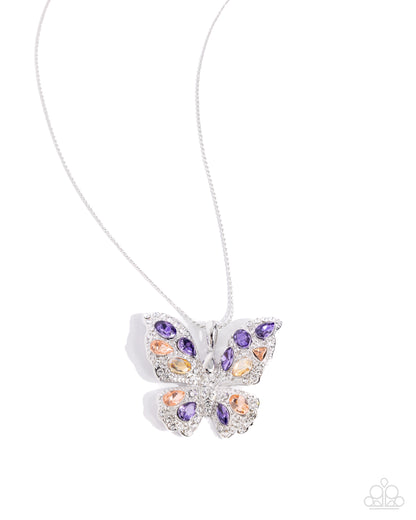 Purple, Peach, & Champagne Gems Butterfly Necklace & Ring - Complete Look - Paparazzi Accessories