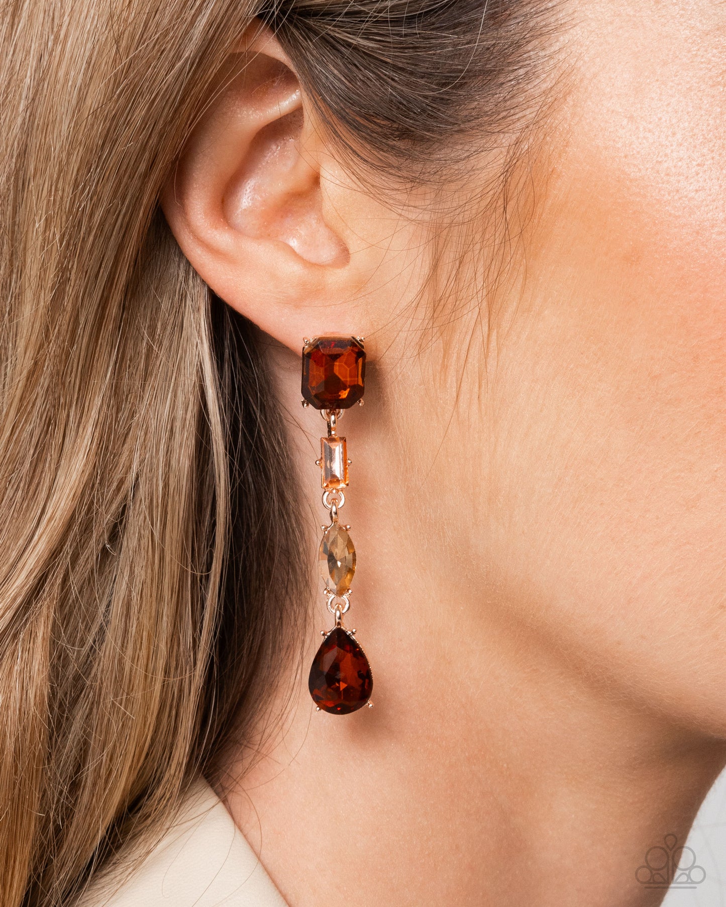Amber Rhinestone Earrings & Necklace Complete Look