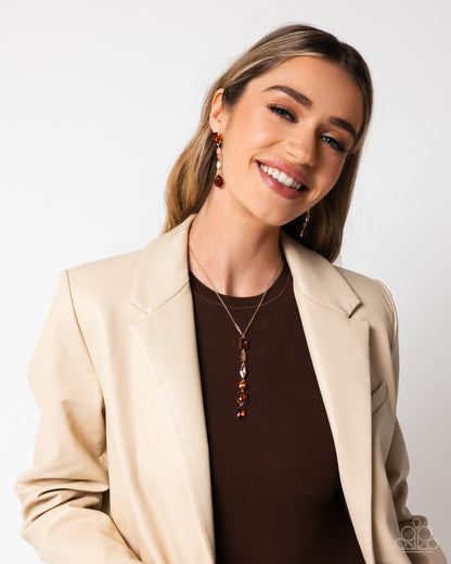 Amber Rhinestone Earrings & Necklace Complete Look