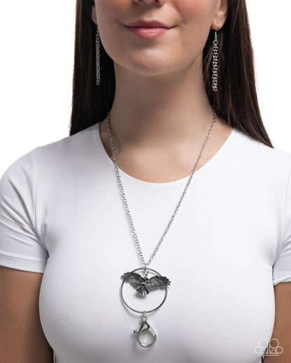 Exemplary Eagle - Silver Eagle Lanyard Necklace - Paparazzi Accessories