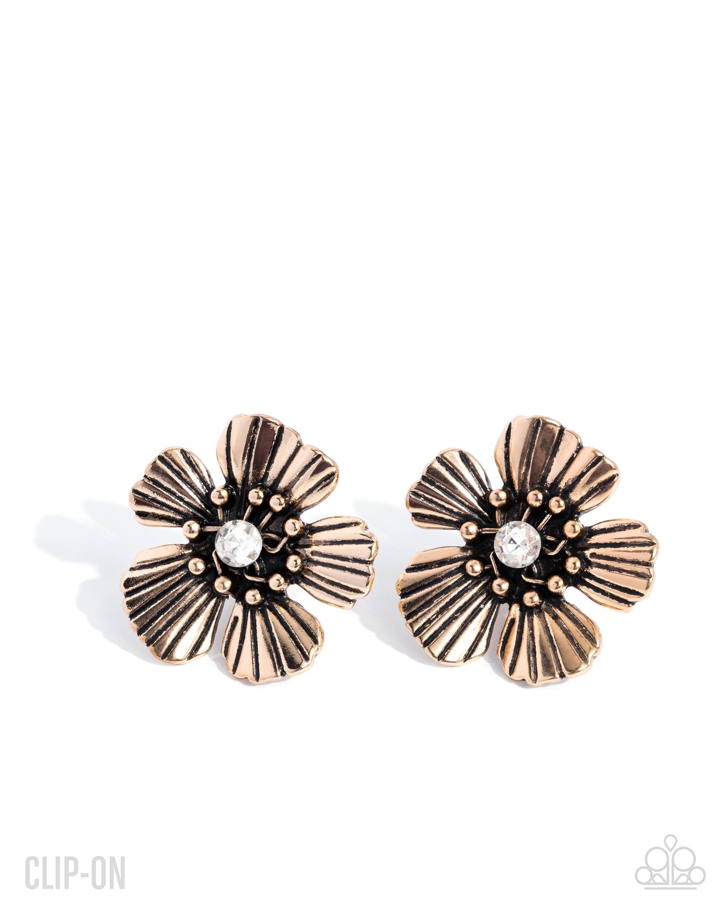 Blossoming Backdrop - Gold Clip-on Earrings - Paparazzi Accessories