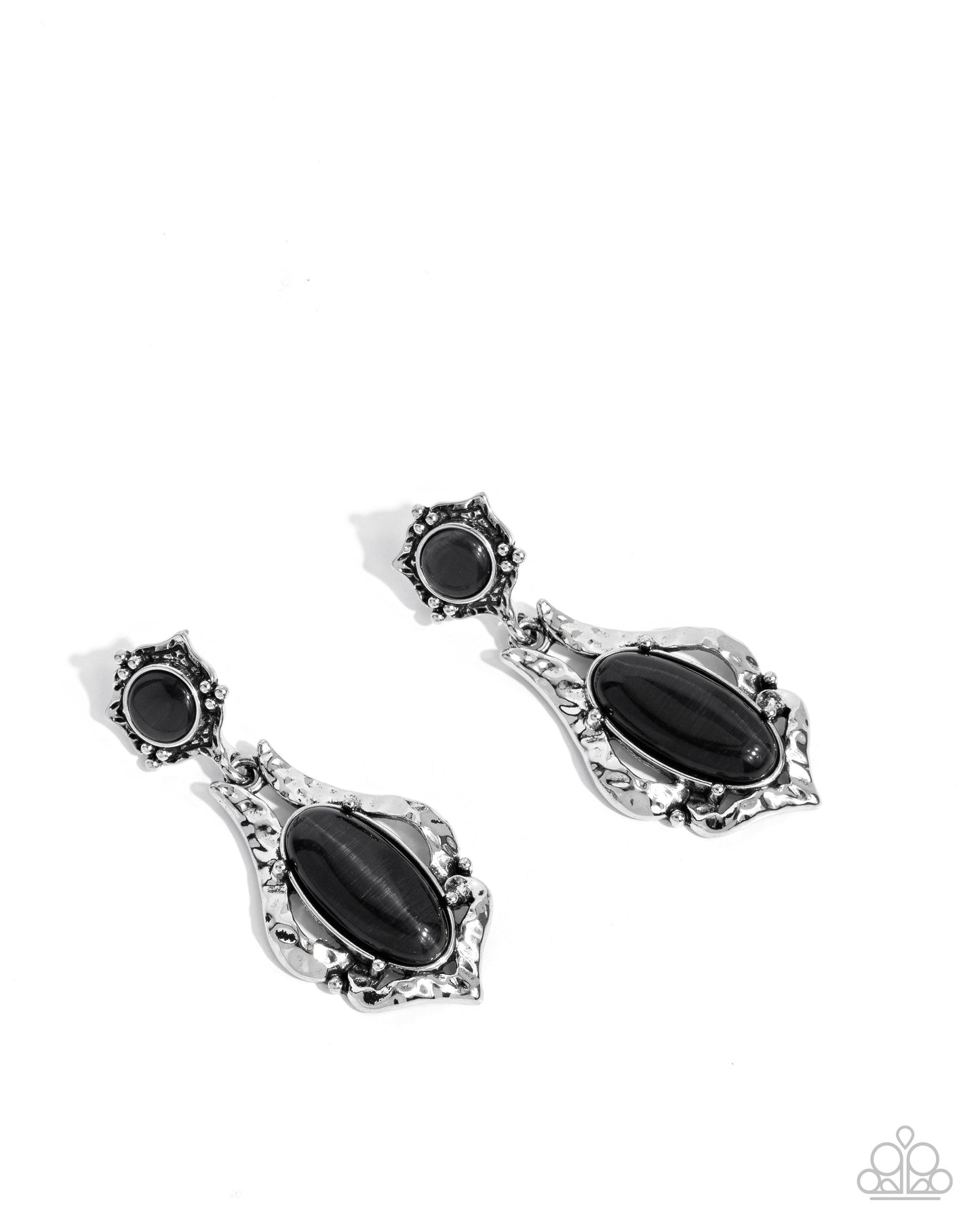 High-End Reservation - Black Stone Silver Post Earrings - Paparazzi Accessories