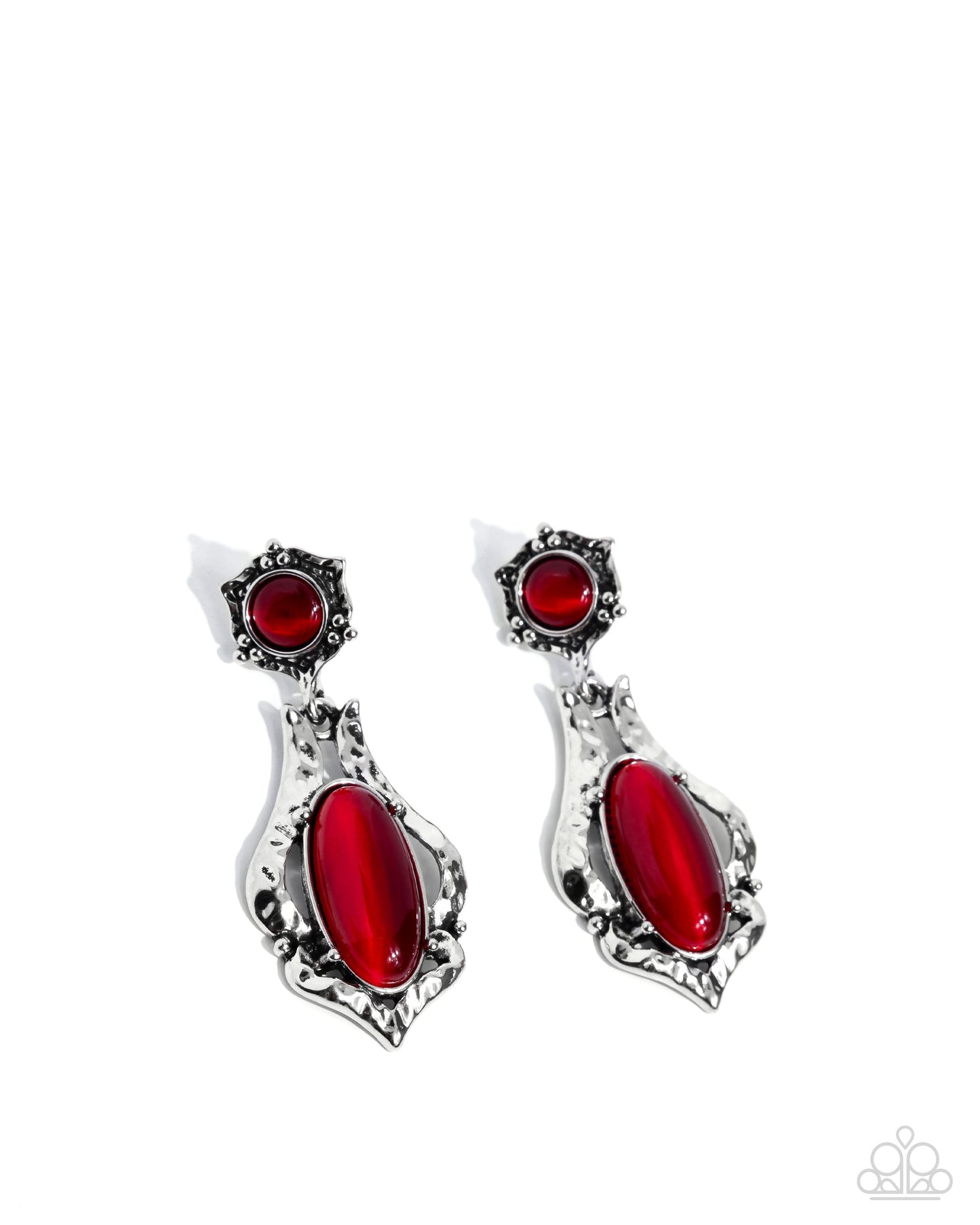 High-End Reservation - Red Cat's Eye Stone Silver Post Earrings - Paparazzi Accessories