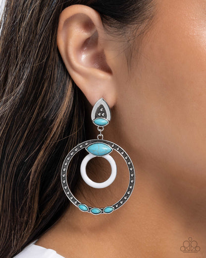 Handcrafted Hero - White Enamel Blue Crackle Stone Earrings - Paparazzi Accessories