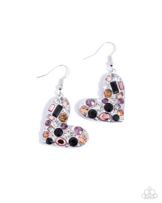 Tender Treasure - Black Rhinestone Silver Hearts Fishhook Earrings - Paparazzi Accessories