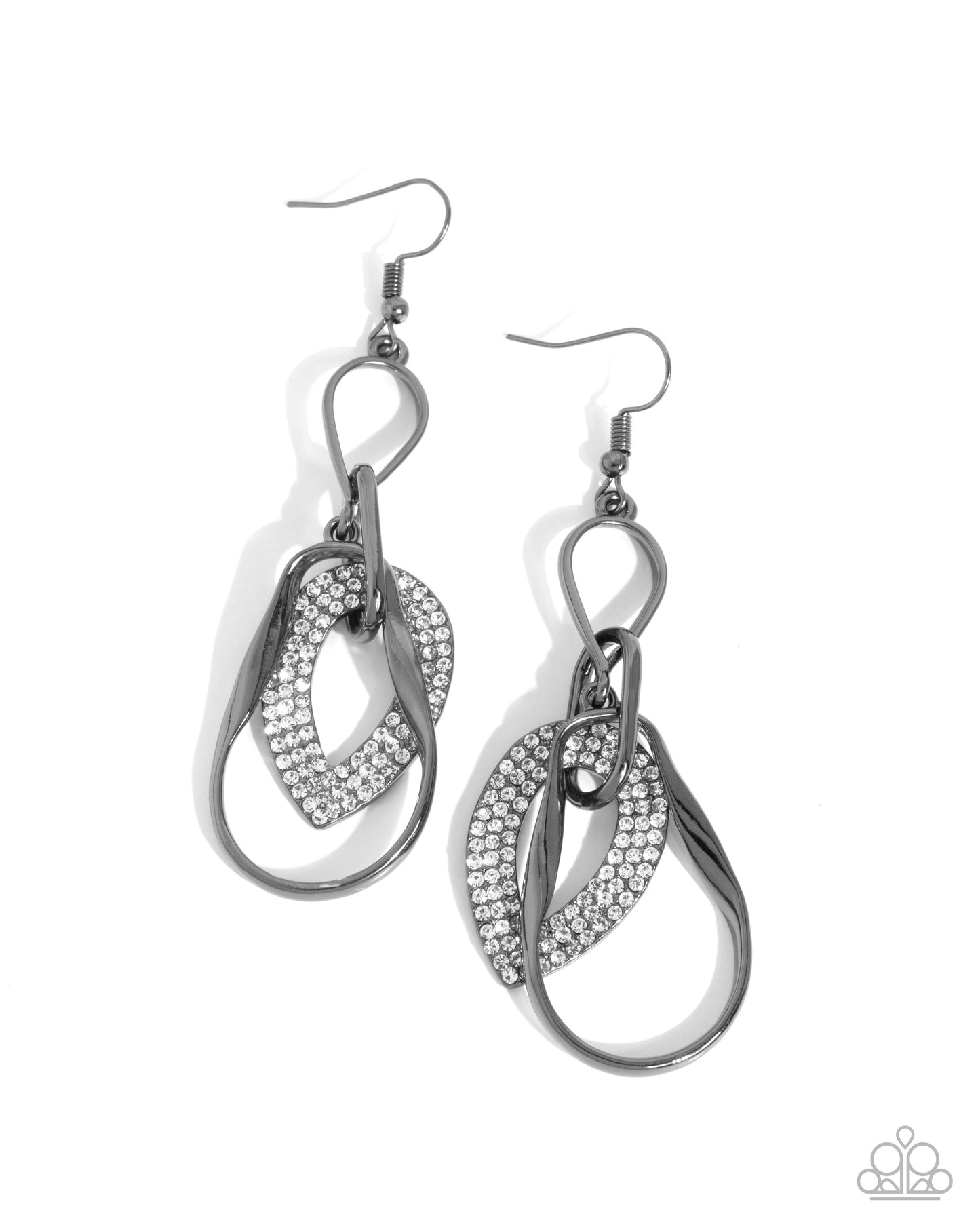 Teardrop Triumph - Black Gunmetal White Rhinestone Fishhook Earrings - Paparazzi Accessories