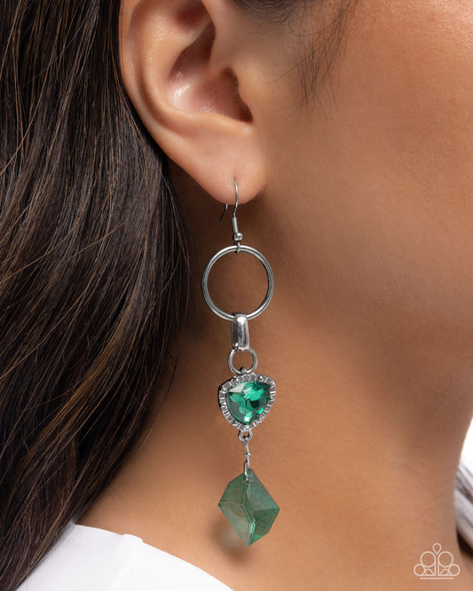 Chiseled Clarity - Green Rhinestone Fishhook Earrings - Paparazzi Accessories