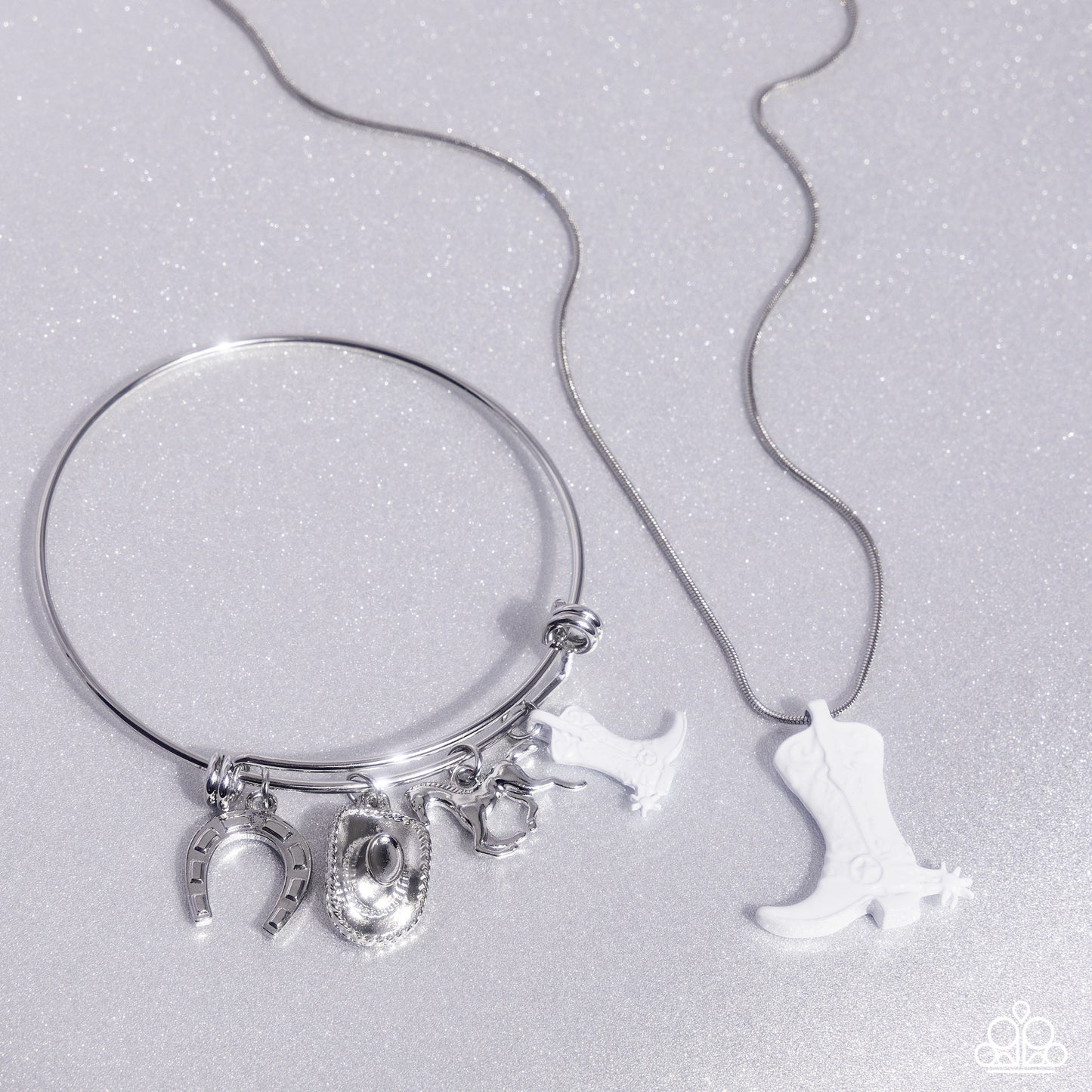 Complete Look - White Dipped Metal Cowboy Boot Necklace & Bracelet - Paparazzi Accessories