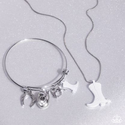 Complete Look - White Dipped Metal Cowboy Boot Necklace & Bracelet - Paparazzi Accessories