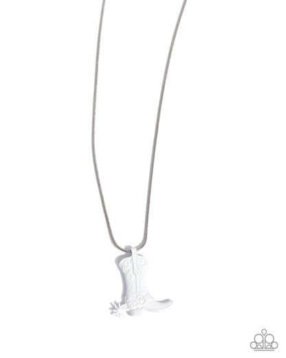 Complete Look - White Dipped Metal Cowboy Boot Necklace & Bracelet - Paparazzi Accessories